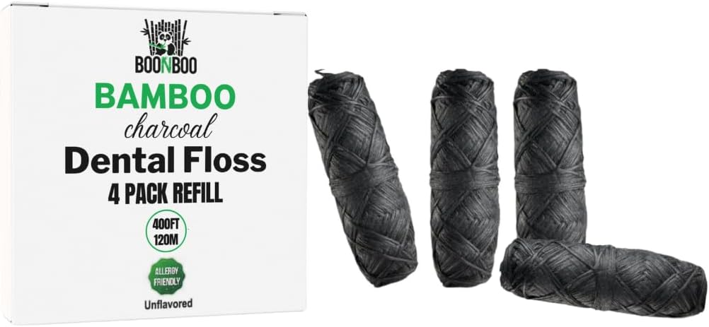 BOONBOO Dental Floss Refill, Charcoal Woven Thread Heads, 4 Pieces, No Flavor