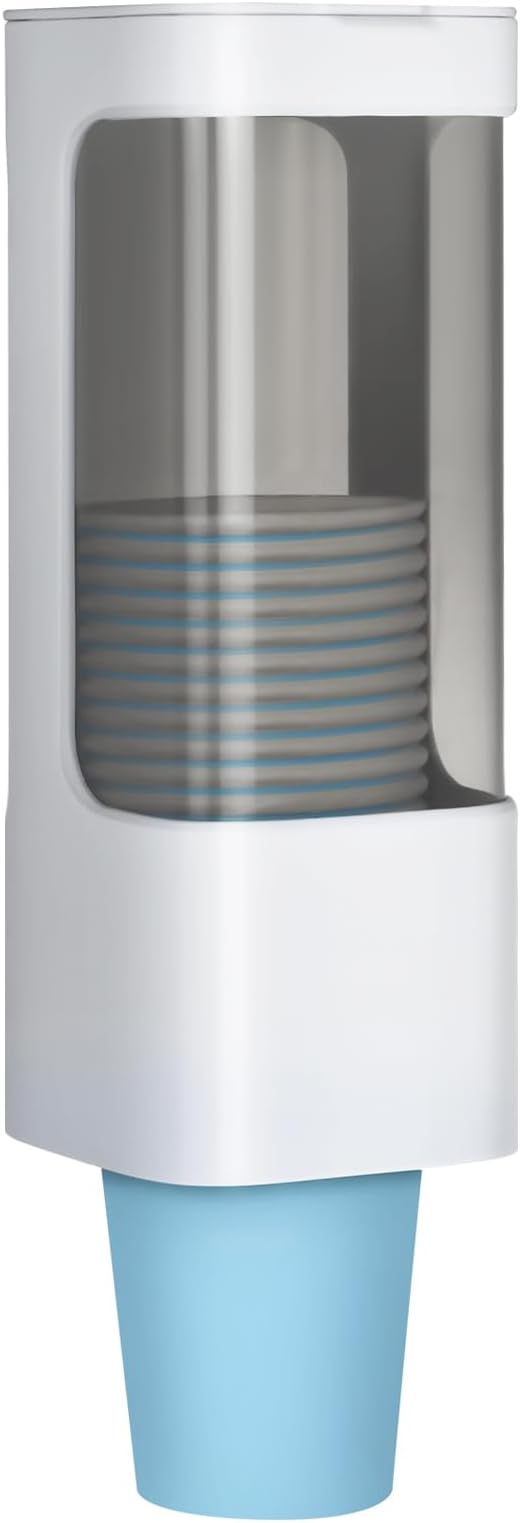 LBTING Water Cooler Cup Dispenser, Pull Type Cup Holder Fit 3oz - 5oz Small Bathroom Disposable Cups, Adhesive Wall Mounted Cup Dispenser - White