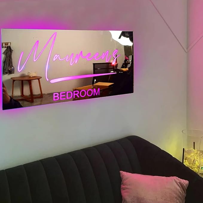 Personalized Bedroom LED Name Mirror Light Custom LED Light Up Mirror Multi Colour Lighting Mirror Name Sign, Custom Name Neon Sign Light Wall Decor Mirror for Bedroom Livingroom,Bar, barber shop