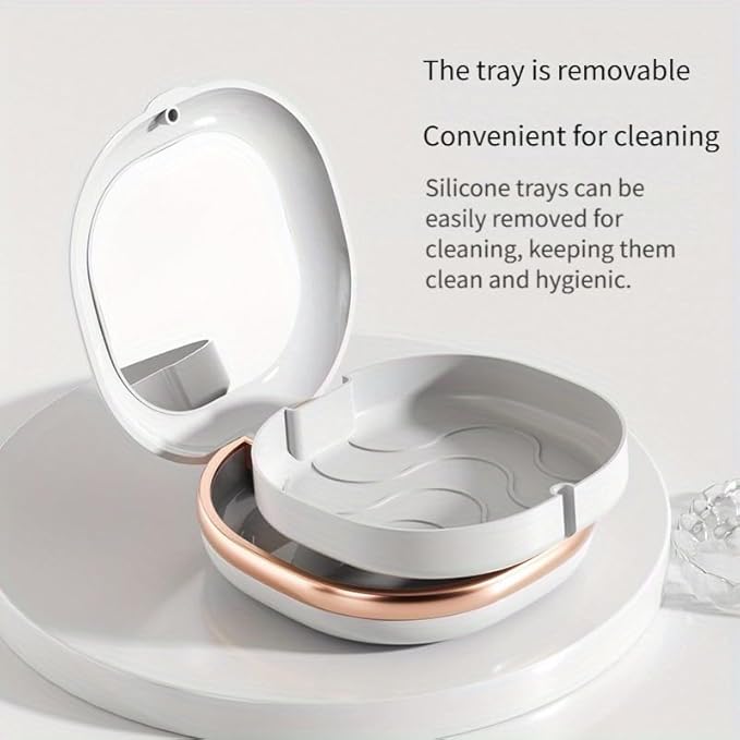 Denture Case with Mirror, Portable Retainer Case for Braces, Mouth Guards, Orthodontic Retainers, Compact, Stylish, and Travel-Friendly Denture Box (White)