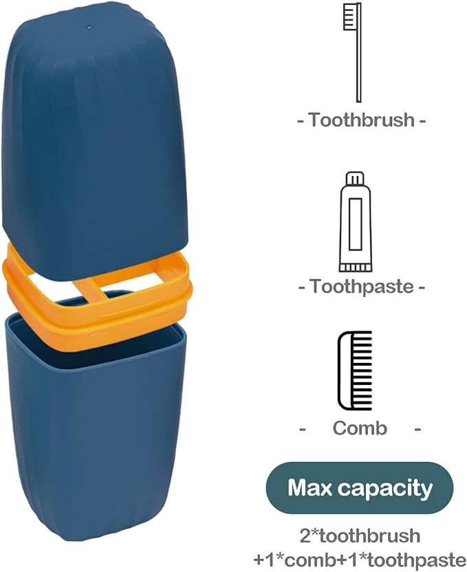 Toothbrush Cup Toothbrush Holder with Cover Travel Boothbrush Holder Portable Toothbrush Case and Carrier for Bathroom School Business Trip(Blue)