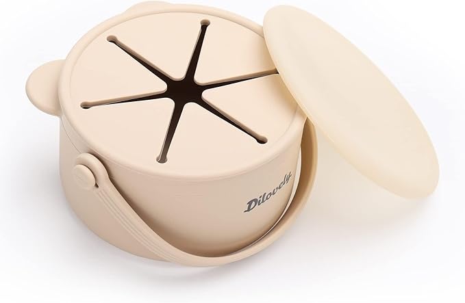 Snack Cups for Toddlers, Baby Snack Containers, Silicone Toddler Snack Cups No Spill, Food Catcher with Lid & Bucket-like Handle, BPA Free & Dishwasher Safe, 9 Ounce Creme