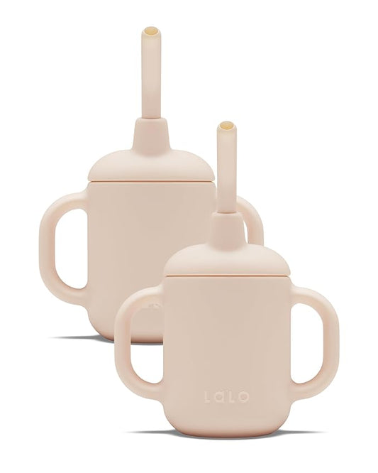 Lalo Little Cup 2-Pack, Non-Toxic Silicone Straw Cup with Handles - Baby and Toddler Sippy Cup - Mini Cup and Straw Training System, 4oz, Grapefruit