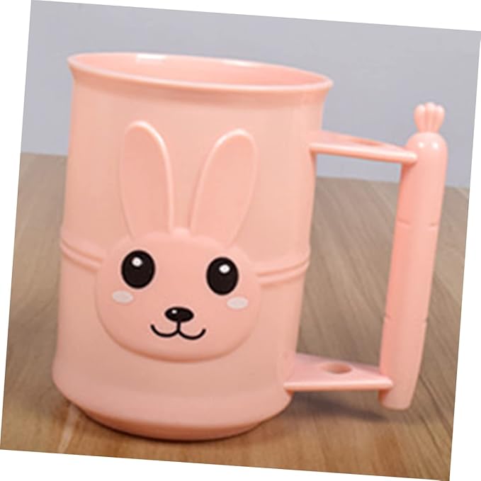 Cartoon Rabbit Kids Toothbrush Cup Pink Bathroom Tumbler Holder Cute Animal Design 4.33X3.14X4.13 Inch