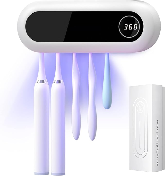 MIMORE Toothbrush Holder, 5 Toothbrush Slots & Timer Function, Cordless Wall Mounted Toothbrush Holders for Bathrooms