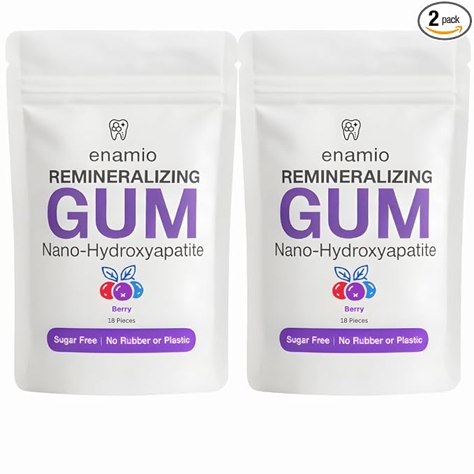 Enamio Berry Remineralizing Gum with Nano Hydroxyapatite for Enamel Support & Sensitive Teeth - Xylitol Gum, Plastic Free, Sugar Free, Natural Oral Care - No Aspartame- Made in USA - 2 Pack