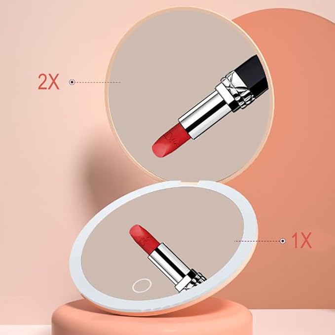 LED Illuminated Travel Makeup Mirror,Portable Folding Mirror,Mini Travel Mirror,Hand Mirror,1X/2X Magnifying Glass,Touch Adjustable Screen(White 3.5-Inch)