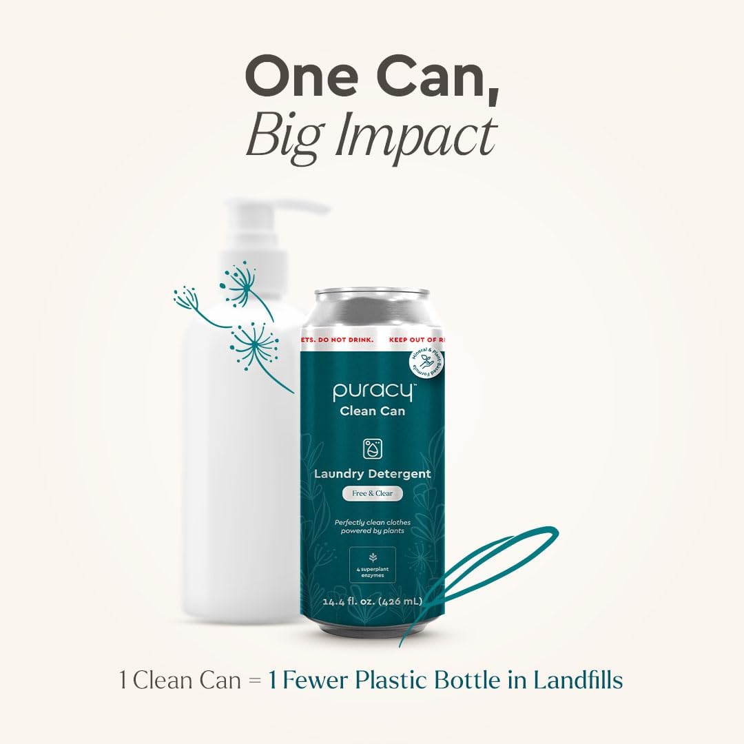 Puracy Liquid Laundry Detergent Clean Can Refill - Enzyme-Powered Liquid Laundry Detergent Concentrate, Natural Laundry Detergent Seen on TikTok, Non-Toxic (Free & Clear, 14.4 fl)