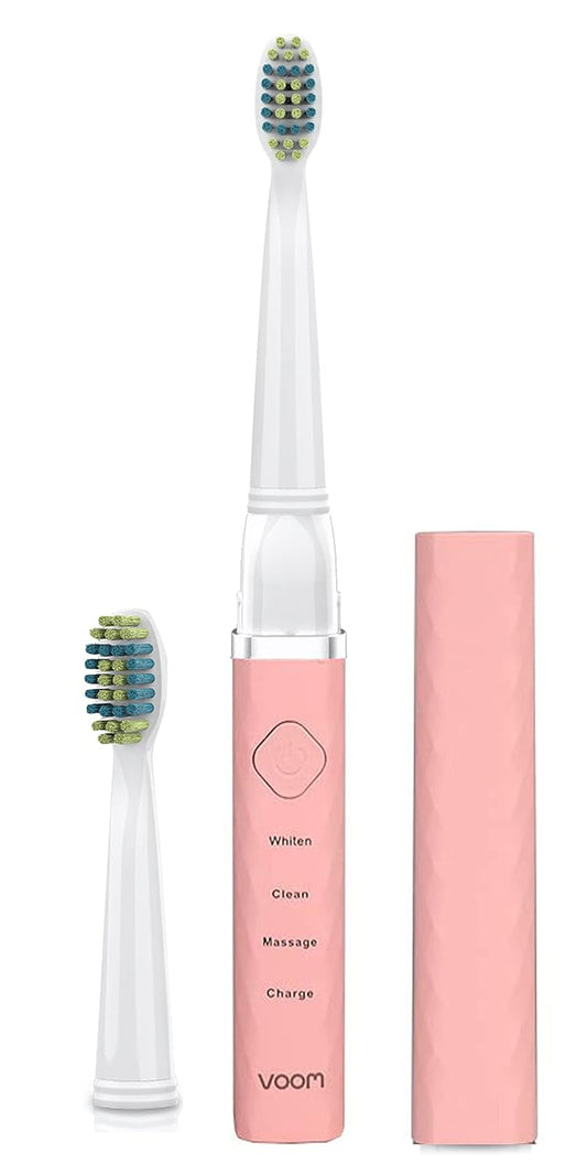 Voom Sonic Pro 3 Rechargeable Electric Battery Powered Toothbrush With Soft Dupont Nylon Bristle Dentist Recommended Portable Oral Care 2-Minute Timer 3 Adjustable Speeds Lightweight Design, Pink