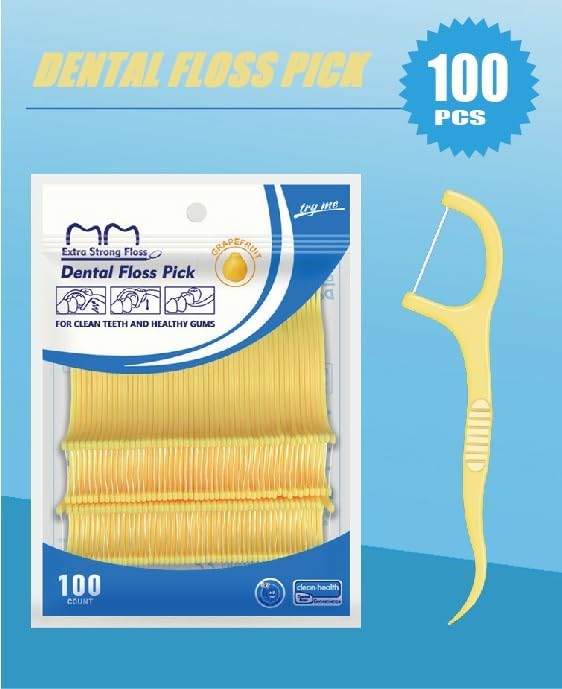 Fruit Flavored Floss，toothpicks，Cleaning Teeth，Ultra-fine Dental Floss Stick, Fight Tooth Decay and Keep Your Teeth Clean，Teeth Cleaning Tool (200 Pieces (Bagged/Single line), Grape+Orange Flavor)