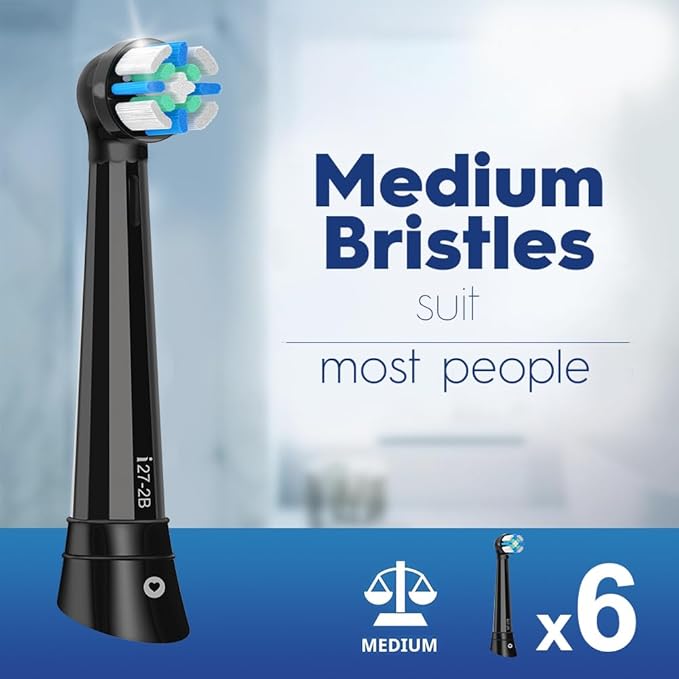 6 Pack Replacement Heads with Medium Soft Bristles Compatible with Oral b IO 2/3/4/5/6/7/8/9/10 Series Electric Toothbrush, IO Brush Heads Compatible with Oral b (Black)