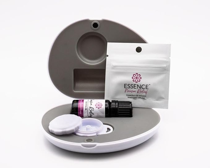 Essence Pearl Travel Case - Wearable Aromatherapy Kit with Nasal Diffuser Rings, Soaking Bay, and 5mL Essential Oil – Portable Wellness Gift Set for On-The-Go Self Care