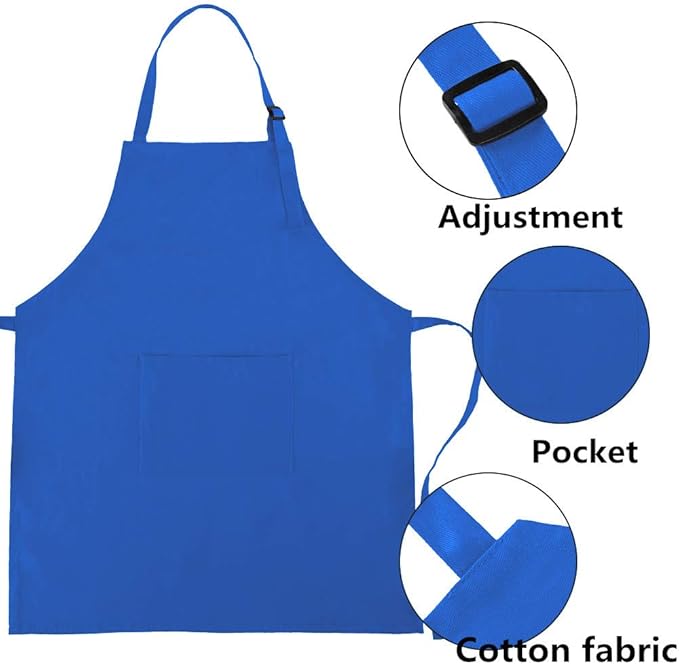 Kids Apron and Chef Hat Set, Adjustable Cotton Child Aprons with Large Pocket Blue Girls Boys Kitchen Bib Aprons for Cooking Baking Painting