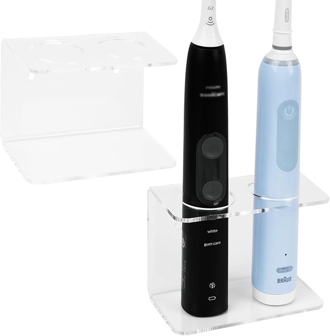 2 Pack Self Adhesive Toothbrush Holders Wall Mounted, 2 Slots Electric Toothbrush Organizer for Shower, Toothbrush Hanger for Bathroom, Medicine Cabinet, Dorm