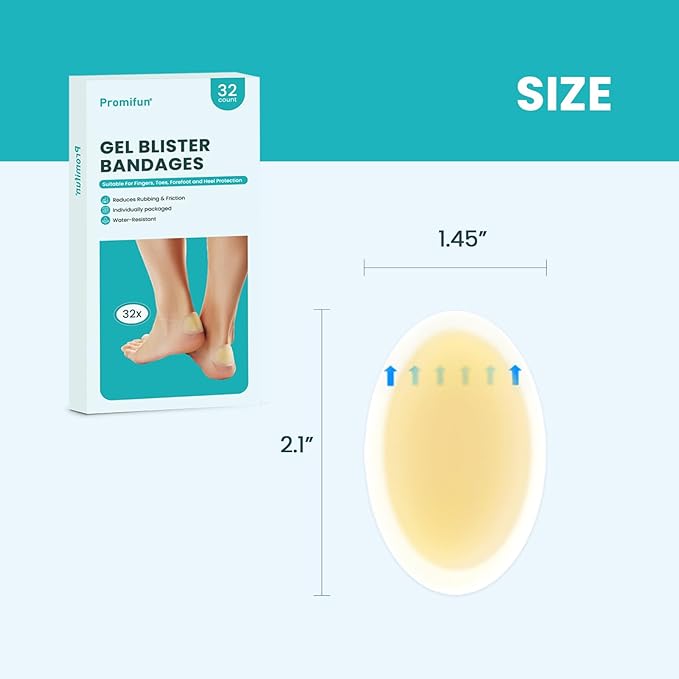 Waterproof Hydrocolloid Gel Blister Bandages - Pads for Heel, Foot, Toe & Feet - Gel Blister Cushions for Prevention & Recovery (32ct, Heel Pack)