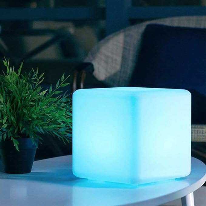 8-in LED Cube Night Light Mood Lamp, Cordless LED Light Cubes for Kid, Rechargeable 16 RGB Colors Changing Light Up Cube Bedside Lamp w/Remote, Waterproof Nursery Kid Stool for Home Patio Garden Party