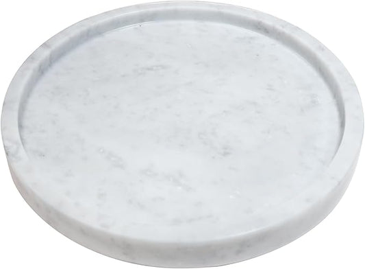 Bathroom Vanity Tray, Large Natural Marble Round Sink Tray 9.5 Inch, Carrara White Limestone Dresser Tray, Modern Countertop Organizer for Soap Dispenser, Kitchen Counter, Home Decor