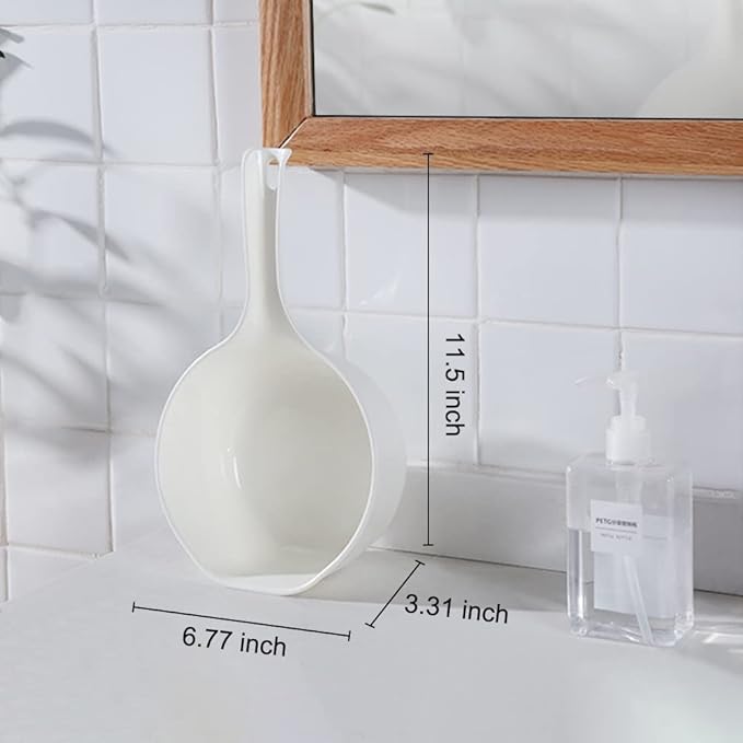 2 PCS Water Scoop for Bath, Plastic Shower Bucket, Bathroom Water Scoop Cup, Bathing Ladle with Adhesive Hook,1.5 Liter