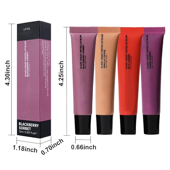 4Pcs Summer Glow Reviver Lip Balm Butter Lip Gloss, Melting Lip Serum, Ultra-Hydrating Natural Vegan Lip Oil, Sheer-Tinted Shine & Hydration, Soothes & Softens Dry Lips (01+02+04+05)