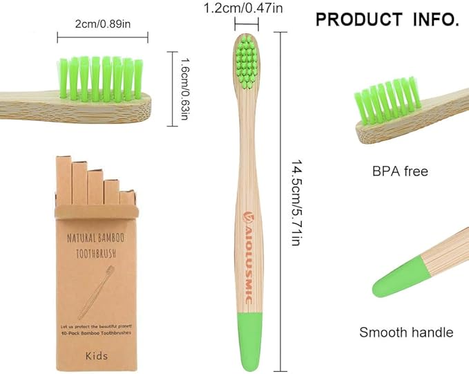 Kids Bamboo Toothbrushes 5 Pack, Children's Toothbrush Soft Bristles Eco Friendly Biodegradable Wooden Handle Tooth Brush