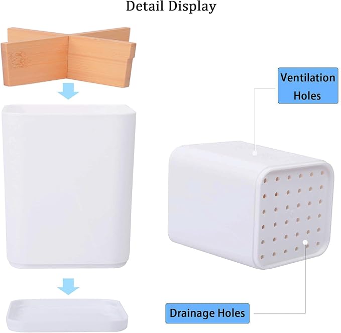 Toothbrush Holders Drainage for Bathrooms, 4 Slots Tooth Brushing Holder with Bamboo Dividers Plastic Electric Toothbrush and Toothpaste Caddy Organizer for Sink, Counter, Shower, Vanity, White