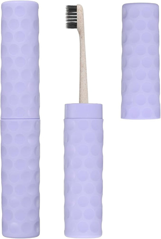 uxcell 2Pcs Travel Toothbrush Case, 8.1x1.4x1 Portable Travel Toothbrush Holder with Dot, Plastic Toothpaste Container for Bathroom, Gym, Business Trip, Camping, Purple