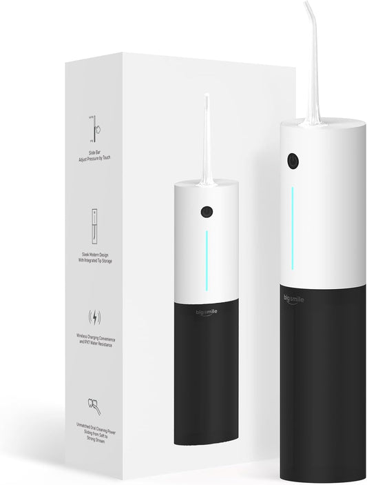 Bigsmile Water Flosser, Electric Oral Irrigator, USB Rechargeable, IPX7 Waterproof, Cordless Water Flosser, Effectively Maintain Oral Cleanliness and Health (Black and White)