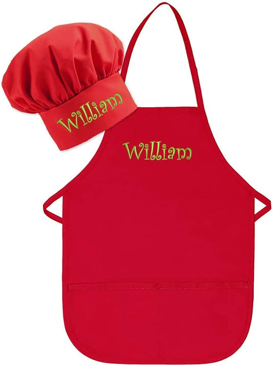 Personalized Embroidered Made In The USA - Add A Name Child Apron and Hat Set - Toddlers & Kids Sizes…