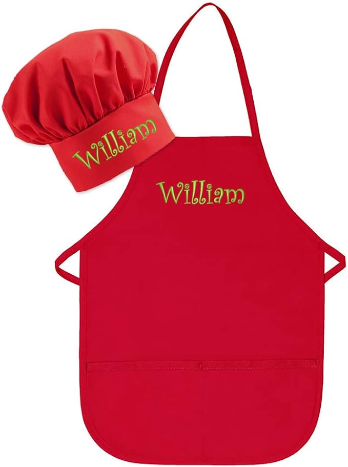 Personalized Embroidered Made In The USA - Add A Name Child Apron and Hat Set - Toddlers & Kids Sizes…