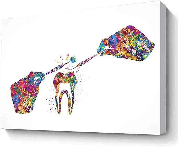 MBARE Large Watercolor Wall Art,Dental Treatment Watercolor Print Tooth Art Dental Clinic Decor Art Dentistry Office Medical Dentist Gift~-8"X12" Canvas Print With Frame
