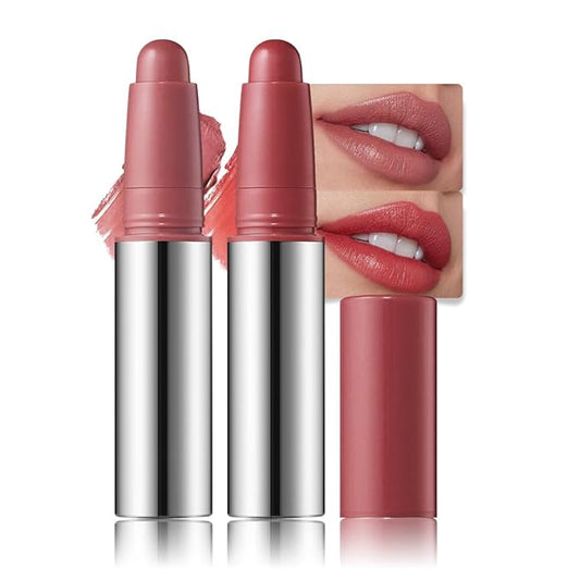 2Pcs Matte Lipstick Crayon - High Pigment Creamy Formula, Waterproof Long Lasting, Smooth Glide Application, Non-Sticklipstick, Ultra Thin Lightweight, Velvet Matte Lip Feel for Women 01#+03#