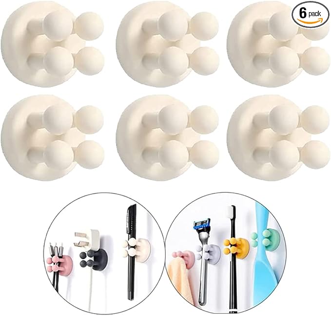 Silicone Toothbrush Holders - 6 Pcs Razor Hooks Adhesive Wall Mounted for Hanging Towel Key Plug Cable, Utility Decor Stick to Dorm Room Essentials Function for Kitchen Bathroom Home Office