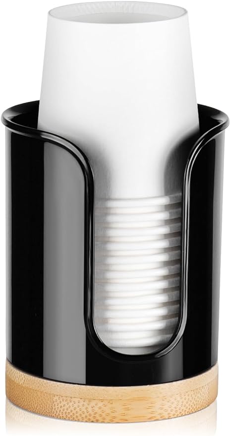 Bathroom Cup Dispenser - Small Cup Holder for Dixie 3 oz Bathroom Cups, Mouthwash Cups, 3 4 Ounce Cup Dispenser - PC/Bamboo, Black, Pack of 1