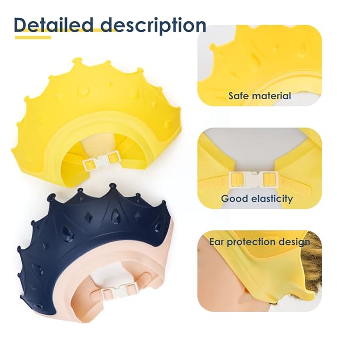 2 Pieces Soft Baby Shower Cap Soft Adjustable for Washing Hair Shield Safe Visor Cap Bathing Shampoo Shower Protection Bath Hat for Toddler Kids Children