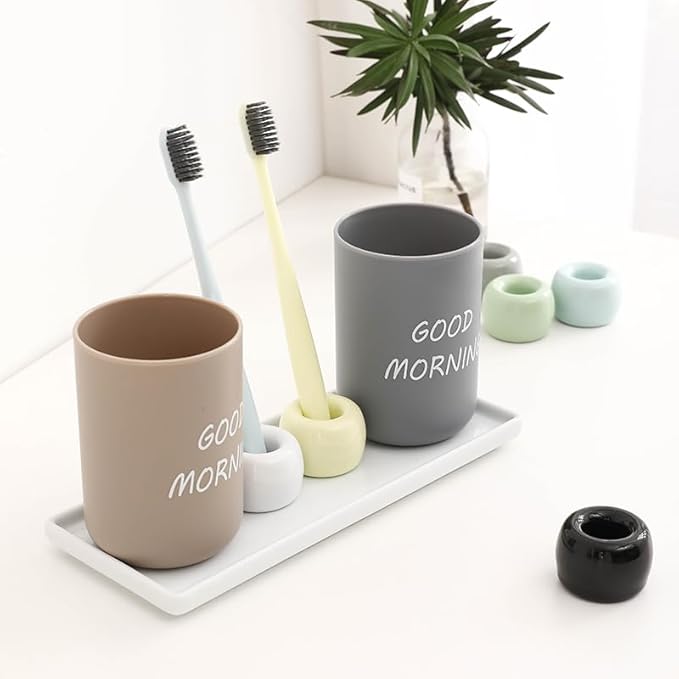 Set of 6 Sleek Mini Ceramics Toothbrush Holder, Small Ceramic Ring, Perfect Size for Bathroom Vanity Countertops