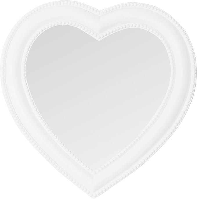 Heart Shape Makeup Mirror Wall Mounted Mirror with Hanging Hole for Home Room Decoration Birthday Gift Valentine's Day Gift for Girl,10.6x10.2inch (White)