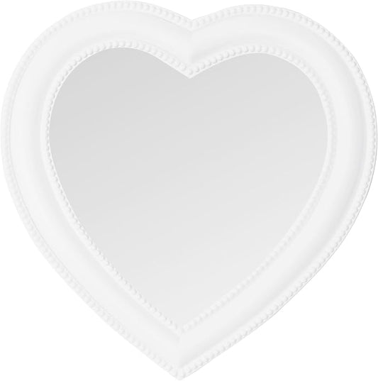 Heart Shape Makeup Mirror Wall Mounted Mirror with Hanging Hole for Home Room Decoration Birthday Gift Valentine's Day Gift for Girl,10.6x10.2inch (White)