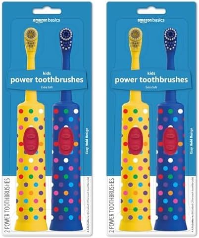 Amazon Basics Kids Battery Powered Toothbrush, 2 Count, 2 Pack (Previously Solimo)