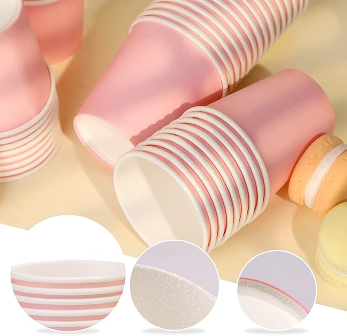 100 Pack 3 oz Pink Paper Cups,Mouthwash Cups, Disposable Bathroom Cups,Small Paper Cups 3oz Ideal for Bathroom, Supermarket, Birthday Party, Picnic and BBQ