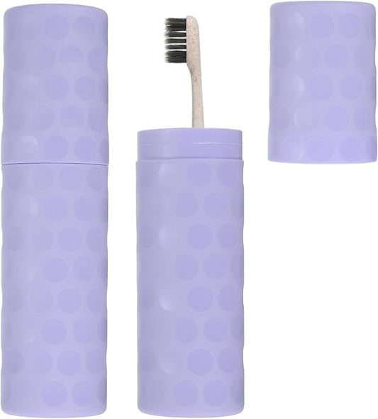 uxcell 2Pcs Travel Toothbrush Case, 8.1x2.2x1.6 Portable Travel Toothbrush Holder with Dot, Plastic Toothpaste Container for Bathroom, Gym, Business Trip, Camping, Purple