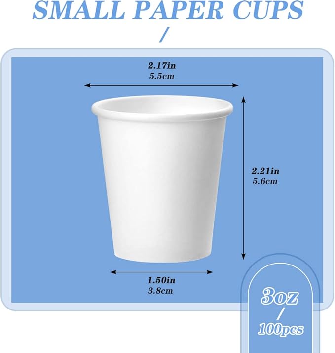 100 Pack 3 oz White Paper Cups, Bathroom Cups Disposable,Moushwash Cup Small Snack Cup for Water, Juice, Candy Ideal for Party Bathroom and Office