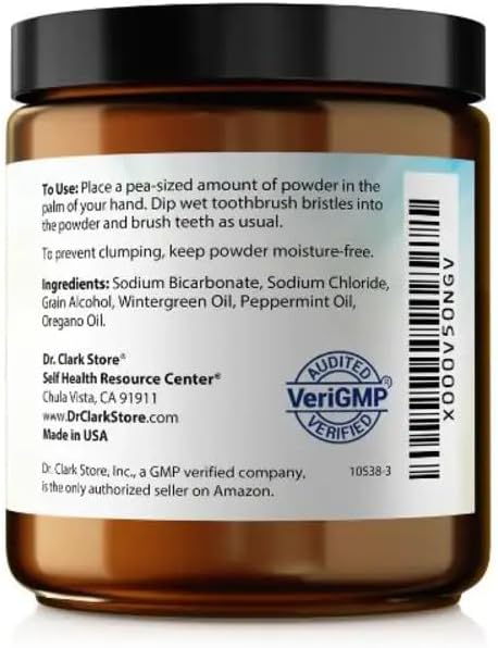 Dr. Clark Oregano Tooth Powder – 3oz, Natural Oral Health & Tooth Whitening Formula