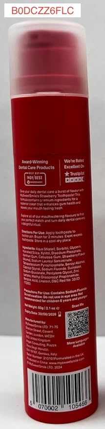 MySweetSmile Strawberry Toothpaste – Advanced Fluoride Formula – Strengthens Enamel & Prevents Cavities – Dentist-Approved & Enamel-Safe – IndyBest Award-Winning Brand - Makes Brushing Fun Again - 60g