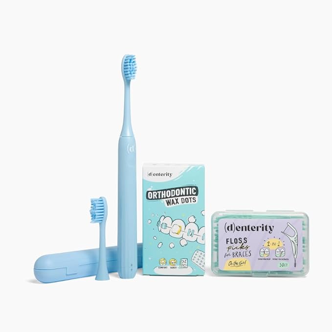Braces Essentials Bundle Cleaning Kit for Teeth, Portable Orthodontic Toothbrush Kit Oral Care Dental Travel Kit - Sonic Toothbrush Floss Picks Wax Dots- 3pc Bundle-for Kids & Teens & Young Adults