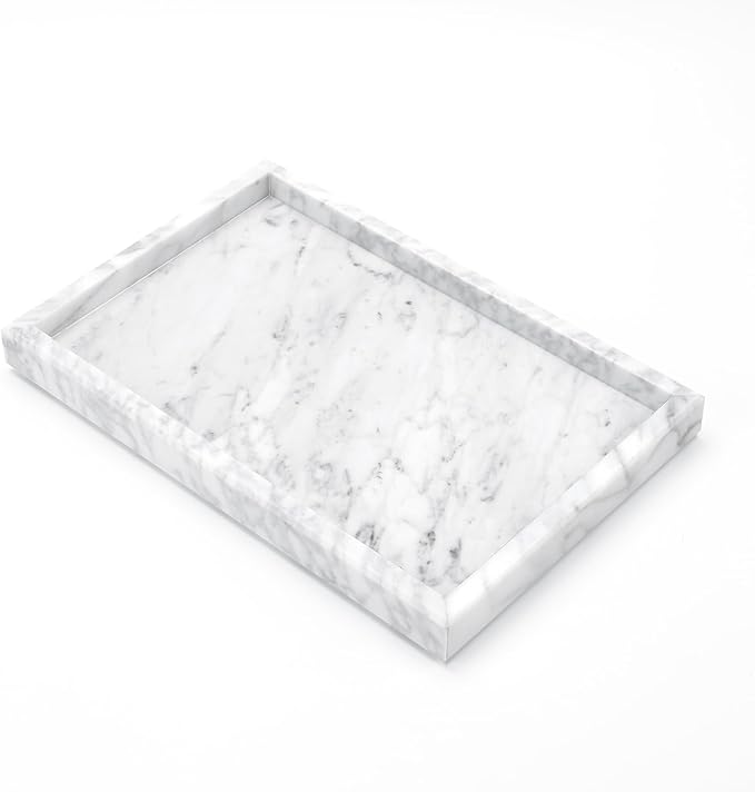 Yew & Tulip Natural Carrara White Marble Vanity Tray, Natural White Marble Serving Tray for Bathroom, Kitchen, Vanity, Home Decor, Wedding etc. (12" x 8" x 1.2")