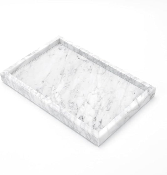 Yew & Tulip Natural Carrara White Marble Vanity Tray, Natural White Marble Serving Tray for Bathroom, Kitchen, Vanity, Home Decor, Wedding etc. (12" x 8" x 1.2")
