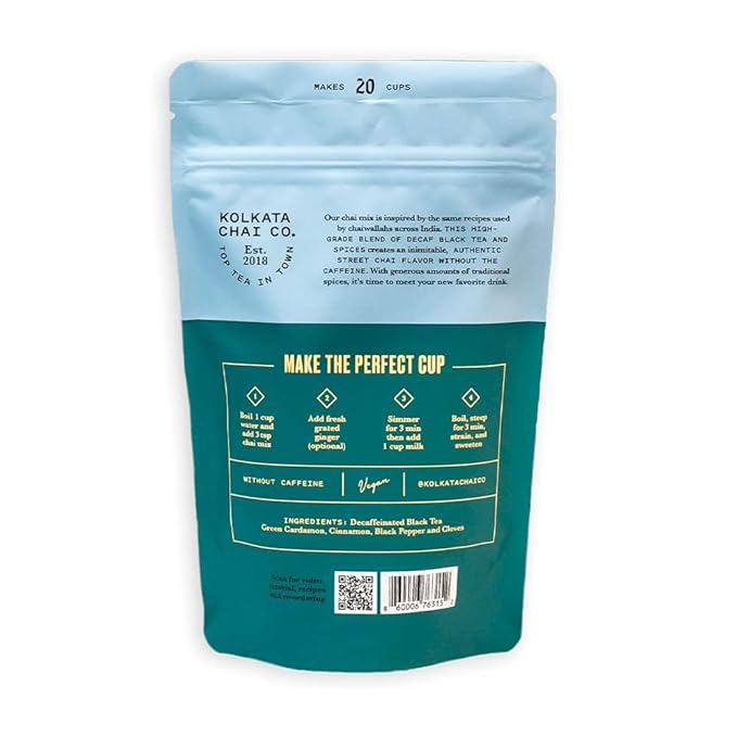 Kolkata Chai Signature Masala Chai & Decaf Masala Chai Tea, Assam Black Tea Combo Pack, Makes 40 cups, Premium loose leaf tea and spice blend, All Natural