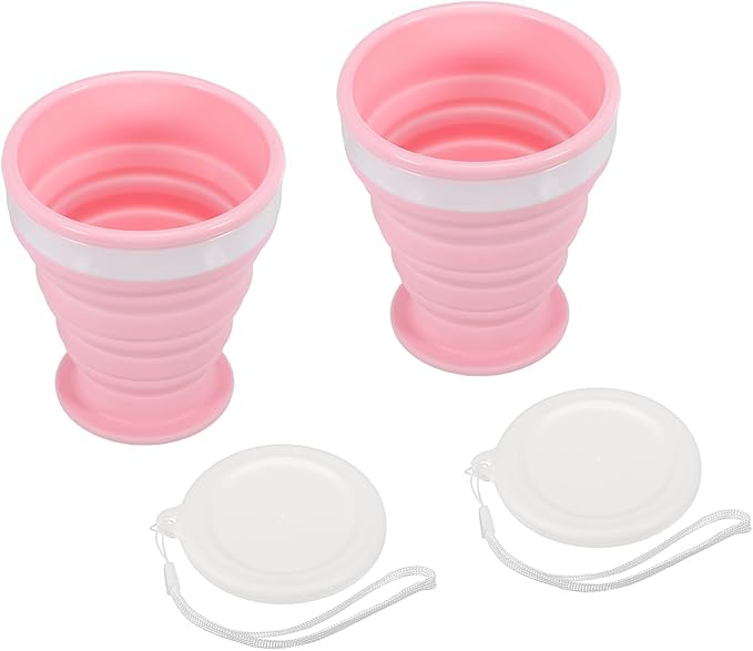 PATIKIL Collapsible Cup, 2 Pack 200mL Travel Folding Cup Silicone Portable Drinking Cup for Camping Hiking Outdoors, Pink