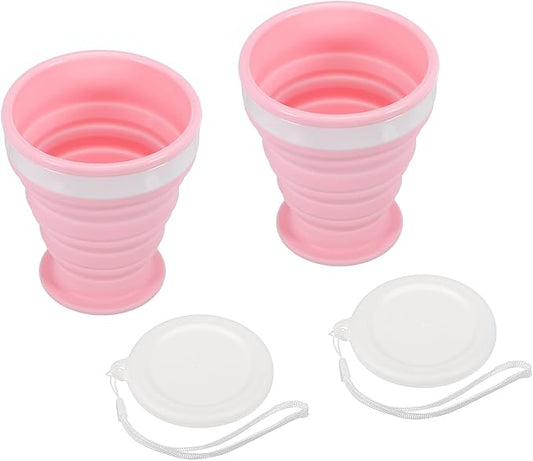 PATIKIL Collapsible Cup, 2 Pack 200mL Travel Folding Cup Silicone Portable Drinking Cup for Camping Hiking Outdoors, Pink