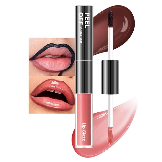 Peel Off Lip Liner & Stain in Peach Rosé – Tattoo-Like Peel Off Lip Stain Liner + Hydrating High Shine Peach Pink Lip Tint, Long-Lasting Waterproof Smudge-Proof Duo for Soft Natural Rosy Lips